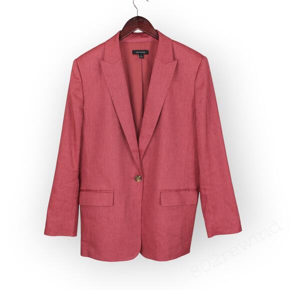 Sz12 AnnTaylor Longline Blazer LinenBlend Rose Burgundy Relaxed - Picture 10 of 11